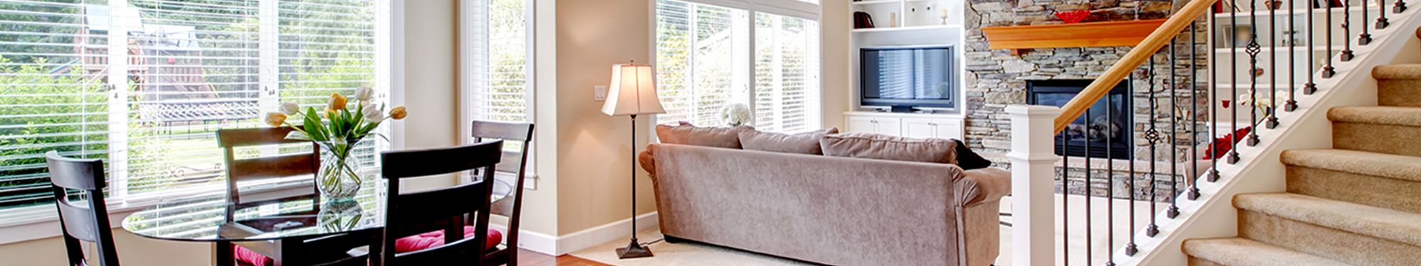Livingroom with custom window blinds