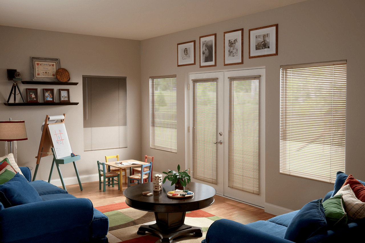Custom blinds on living room windows in Weston